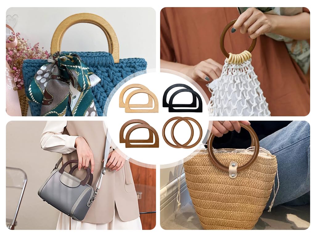 8 Manici Per Borse In Legno A Forma Di D - Set Con Manici Rotondi Per Borse Fatte A Mano, Uncinetto E Beach Bag - Foto 10