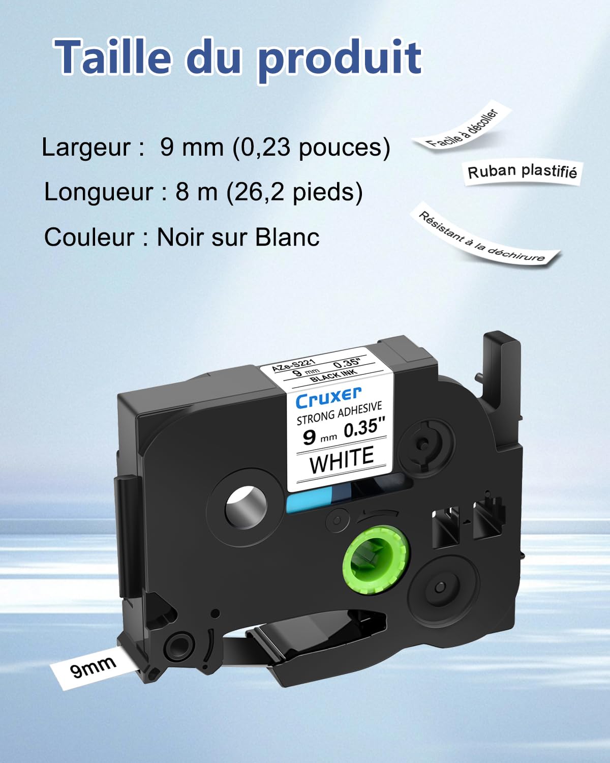 Lot de 200 Ruban compatibles avec P-touch TZe-S211 Noir sur Blanc 6 mm