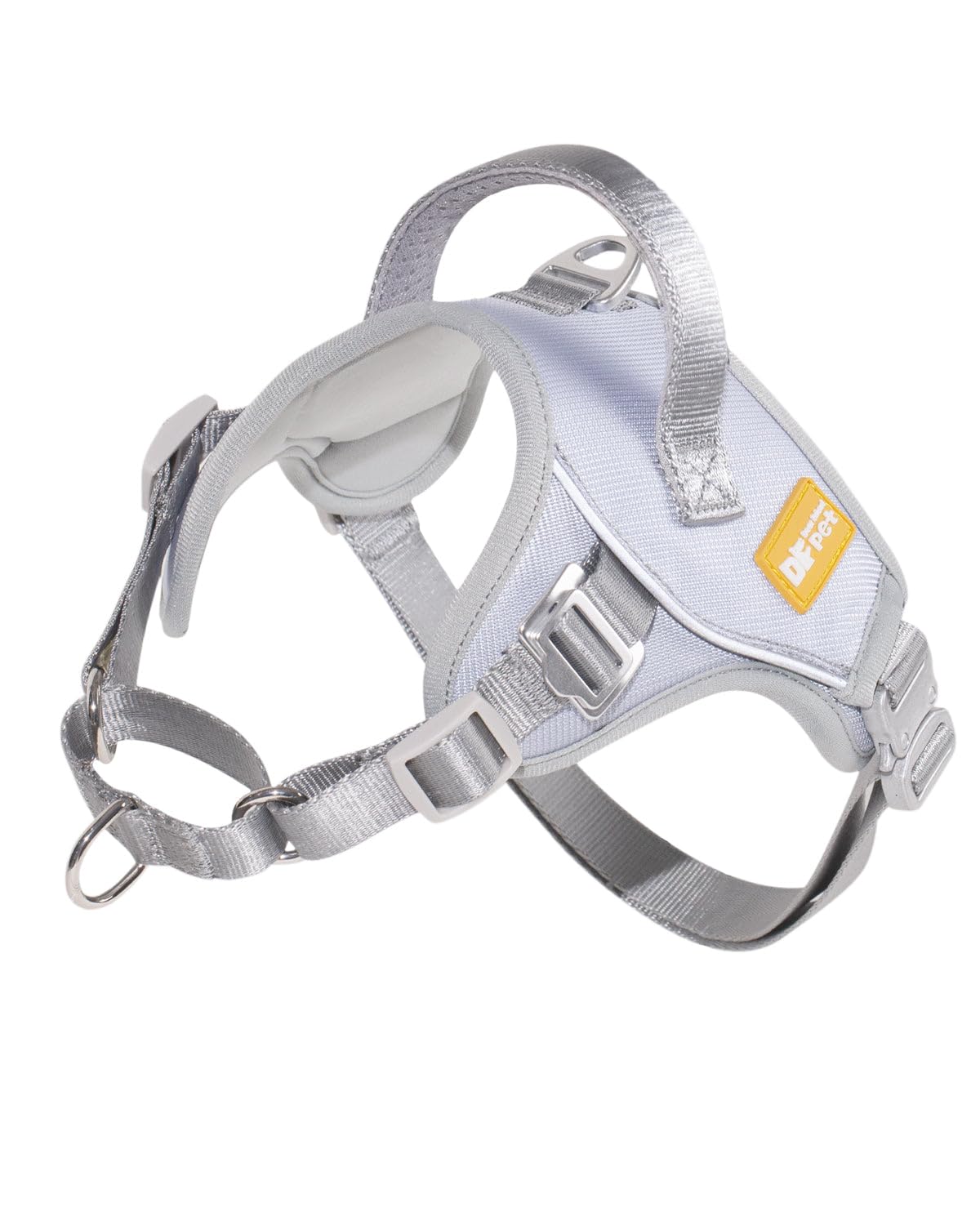 DF No Pull Step-in Martingale Dog Harness, Help Stop Pulling & Choking, Reflective & Adjustable, Front Clip Harness with Lift Handle, Tactical Silent Metal Buckle, Gray, 1", Front Chest 14.4"-18.0"