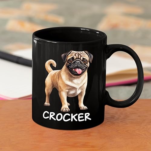Miniatura 3 de Taza de café negra personalizada de Pug regalo para perro, papá, perro, mamá, amante de los perros pug, taza de té de cerámica de 11 onzas y 15