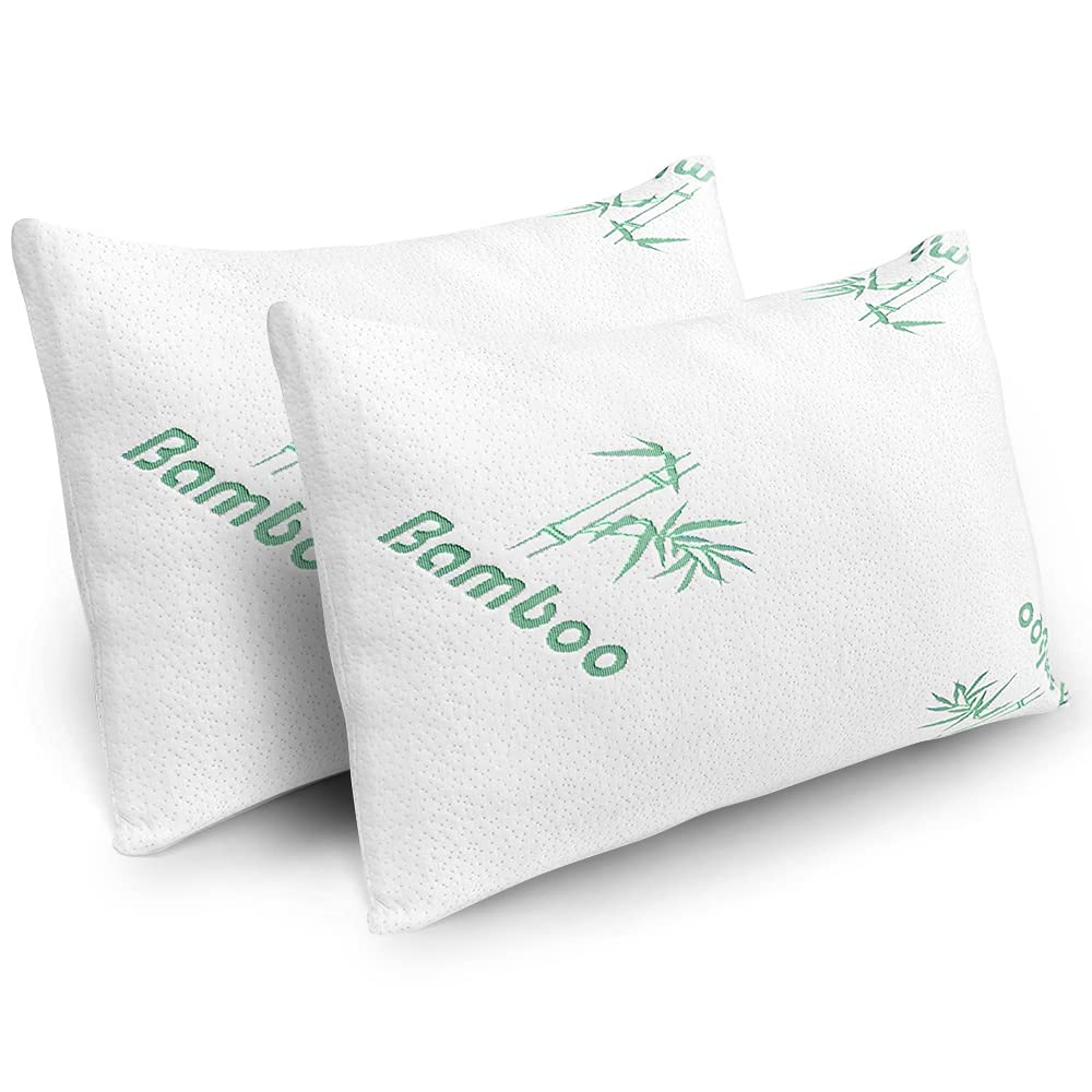Shredded Memory Foam Pillows Queen Size Set of 2 - Cooling Bed Pillows for Sleeping for Stomach, Back and Body - Comfy Cool Memory Pillows 2 Pack Queen Pillows Sets - Soft Pillow for Side Sleeper