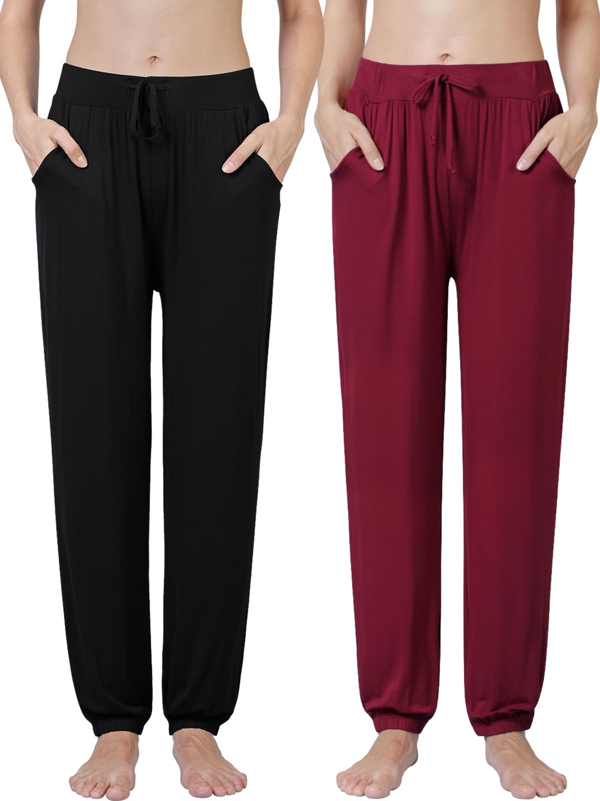 Ymmchy Damen Schlafanzughose Lang Pyjamahose Bequem Freizeit