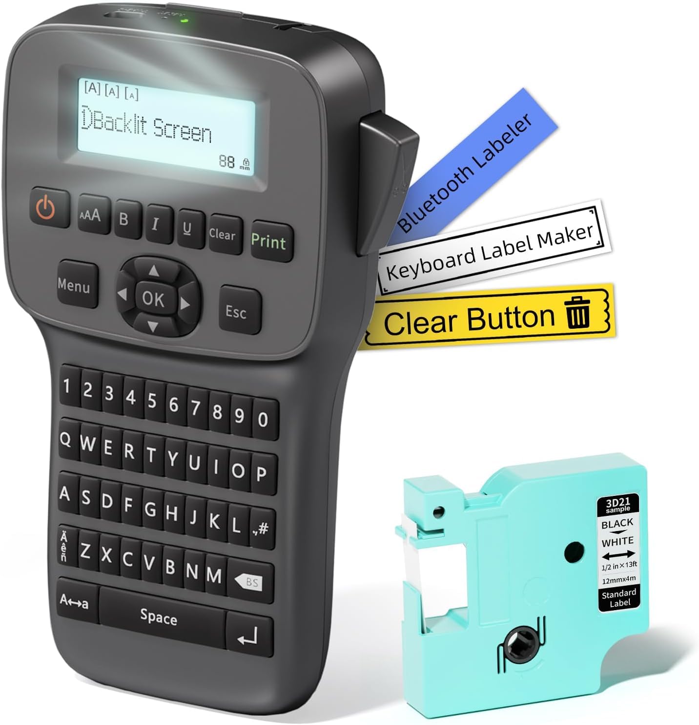 Etichettatrice industriale, portatile, Bluetooth, stampante per etichette con tastiera QWERTZ, adatta per ufficio, casa e officina, LM1600