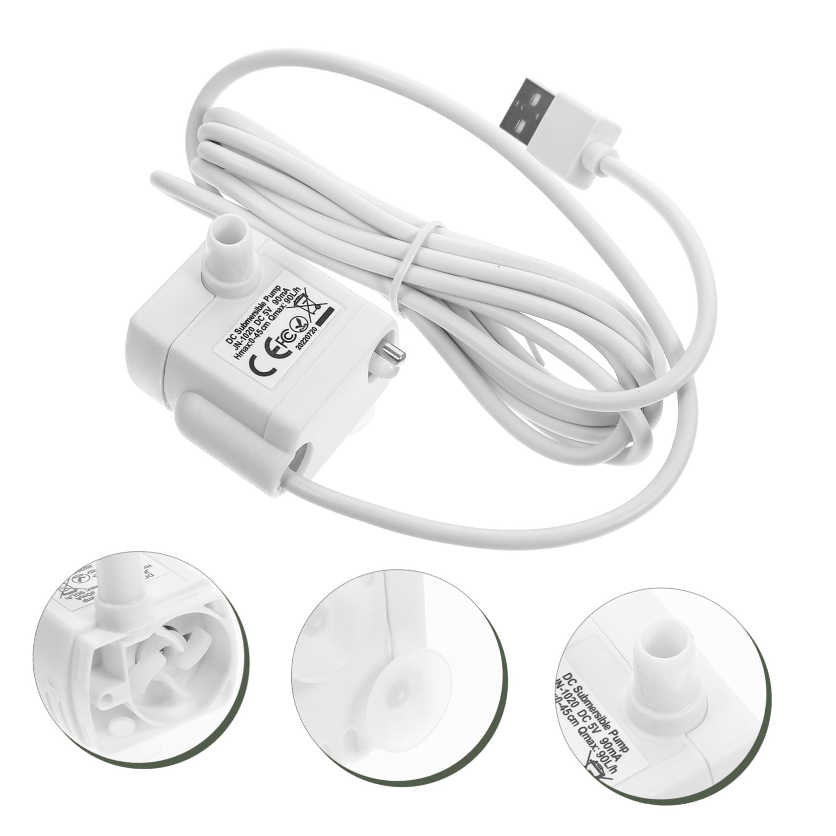 Bomba de Agua Sumergible para Fuente de Gatos Luz 5v1a | Repuesto para Bebedero de Mascotas, Abs Blanco, Incluye Cable Usb, Uso en Hogares y Tiendas de Mascotas