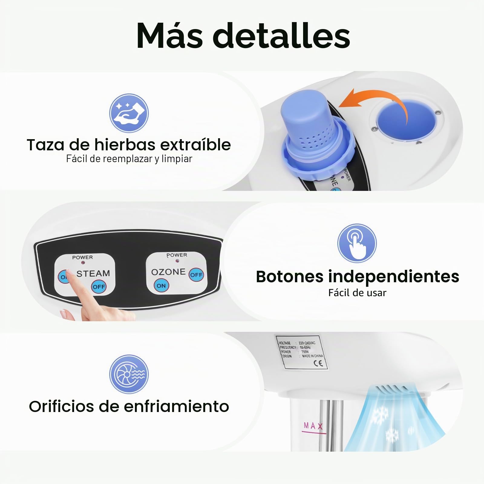 Vaporizador facial 2 en 1 de TuliperMood, vaporizador facial de ozono, 750 W, cosmético, altura ajustable, para salón de belleza, spa, casa, blanco, hidratante, antiacné, desintoxicante