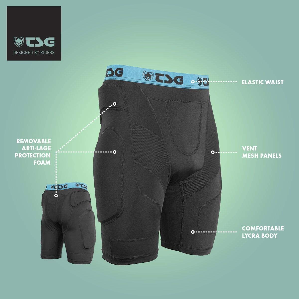 TSG - Crash Pant A Protective Shorts Gear Guard for Snowboard, Skate, and Ski - 3D Protection for Hip and Tailbone - Black