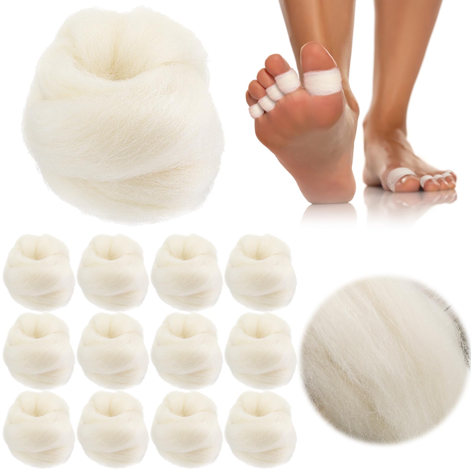Minatee 12 Pcs Lambs Wool for Toes Soft Feet Cushion Toe Separator Lambs Wool Corn Cushion Pads Blister Prevention Bunions Callus Remover Cushions