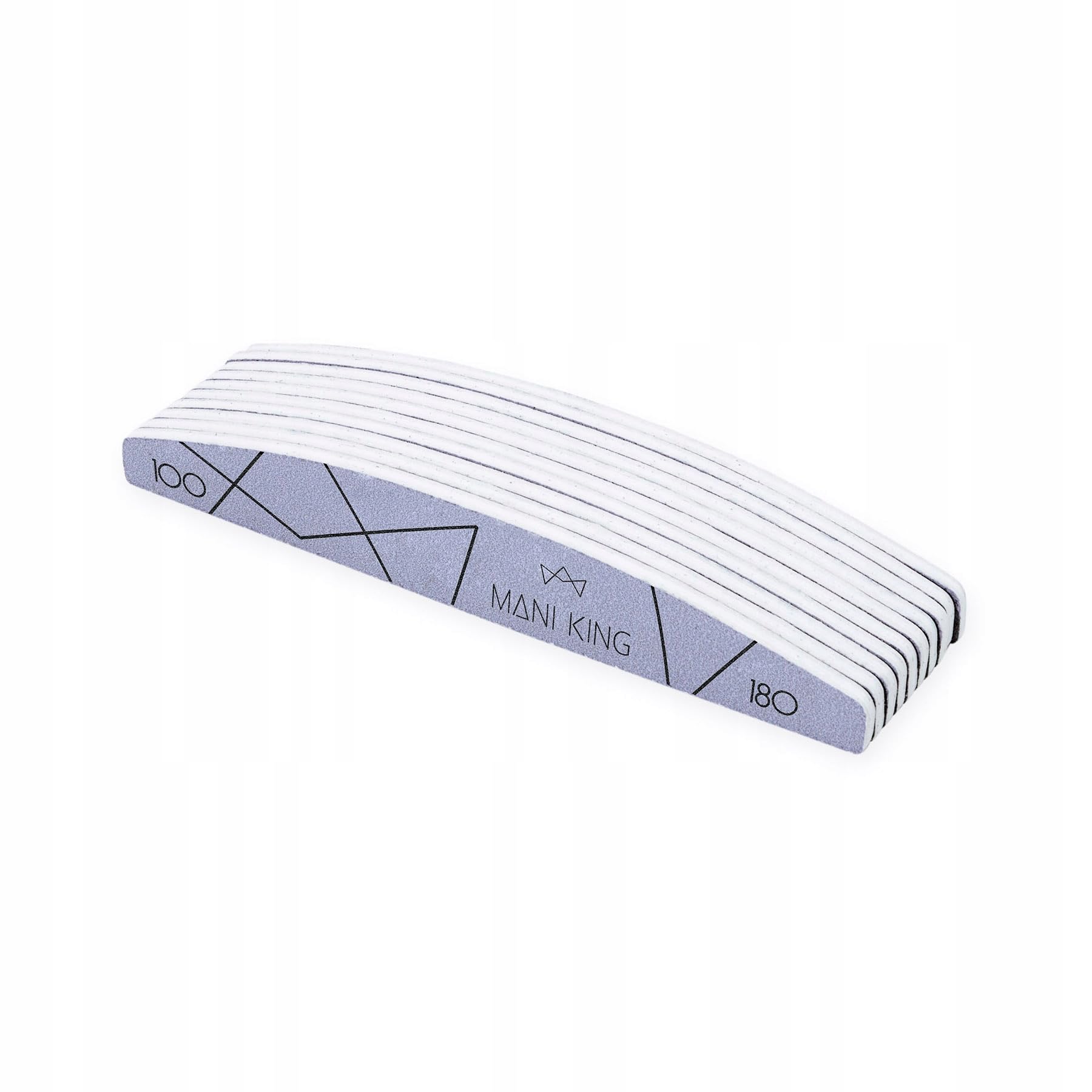 MANI KINGNail File 100/180 - Pack of 10 - Half Moon Shape - Coarse File - Double-Sided - Nail Files for Gel Nails - Various Grits and Shapes - for Professional Nail Studios