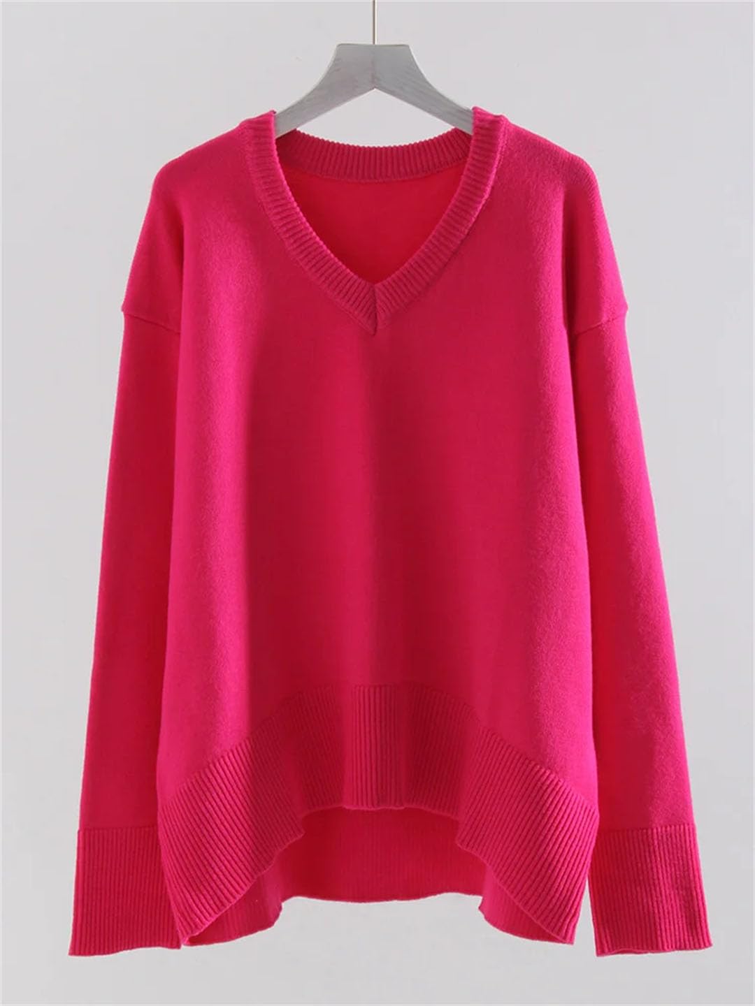 Damski sweter z dzianiny z dekoltem w serek, luźny sweter na co dzień, dzianina, ciepły sweter oversize