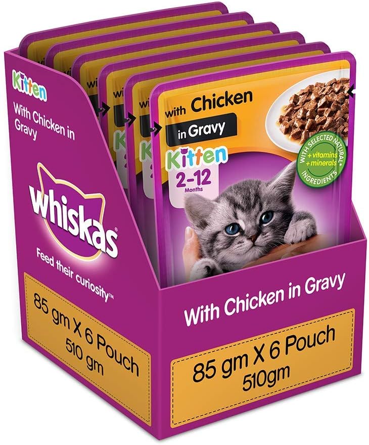 Wet Food for Kitten (2-12 months), Chicken in Gravy (12 x 85g), Dry Food for Adult Cats (1+Years), Tuna Flavour, 3kg and Chicken Flavour, 1.2kg Combo Pack