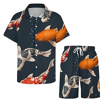 Amazon.co.jp: アロハシャツ 金魚 花 メンズ ショートパンツ