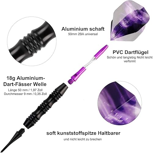 Miniatura 2 de Exquisito juego de dardos de punta suave de 0.71 oz, maleta dura para llevar  3 barriles de hierro recubiertos negros  3 ejes de aluminio  3 alas de