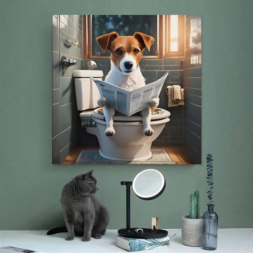 TcnBzydkij Square Canvas Bathroom Decor Jack Russell Dog Wall Decor Poster Animals Reading Newspaper Theme Bathroom Wall Art Print Toilet Wall Decor Home Gift 12x12inch Unframed, style-23 - Image 6