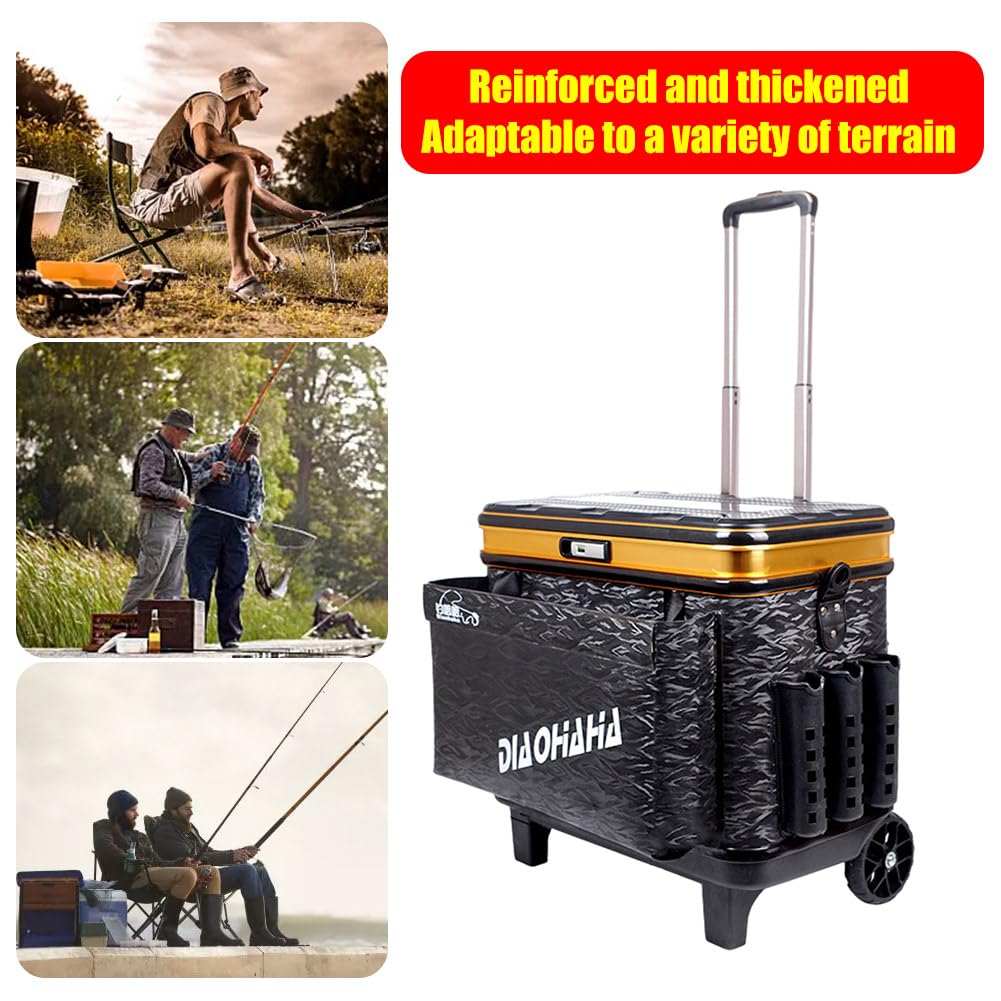 Caja de aparejos de pesca con ruedas, multifuncional, caja de anzuelos de pesca, alta capacidad, ajustable, duradera para artes de pesca