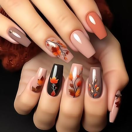 Maple Leaf Design Autumn False Nail