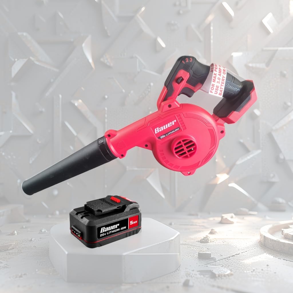 20V Cordless 200 MPH Compact Jobsite Blower with 20V 5 Ah Extended Performance Lithium-Ion Battery Compatible with Bauer