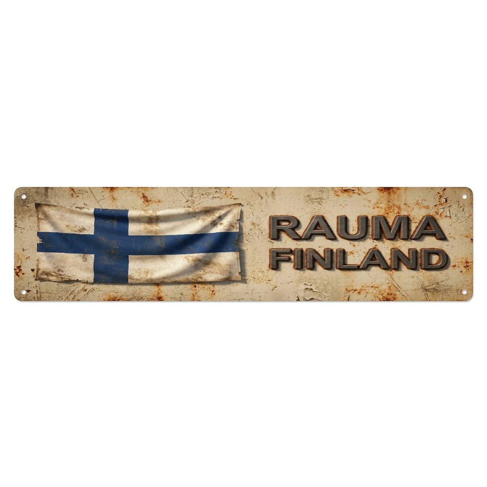 Metal Tin Sign Vintage Rauma Finland Flag Decor Rustic Travel