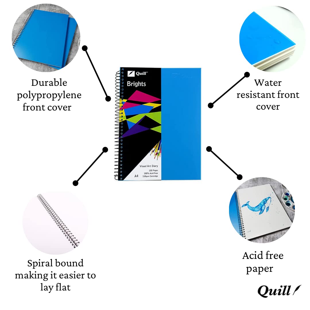 Quill, Diario de arte visual, 110 g/m², polipropileno, A4, 120 páginas, color azul marino