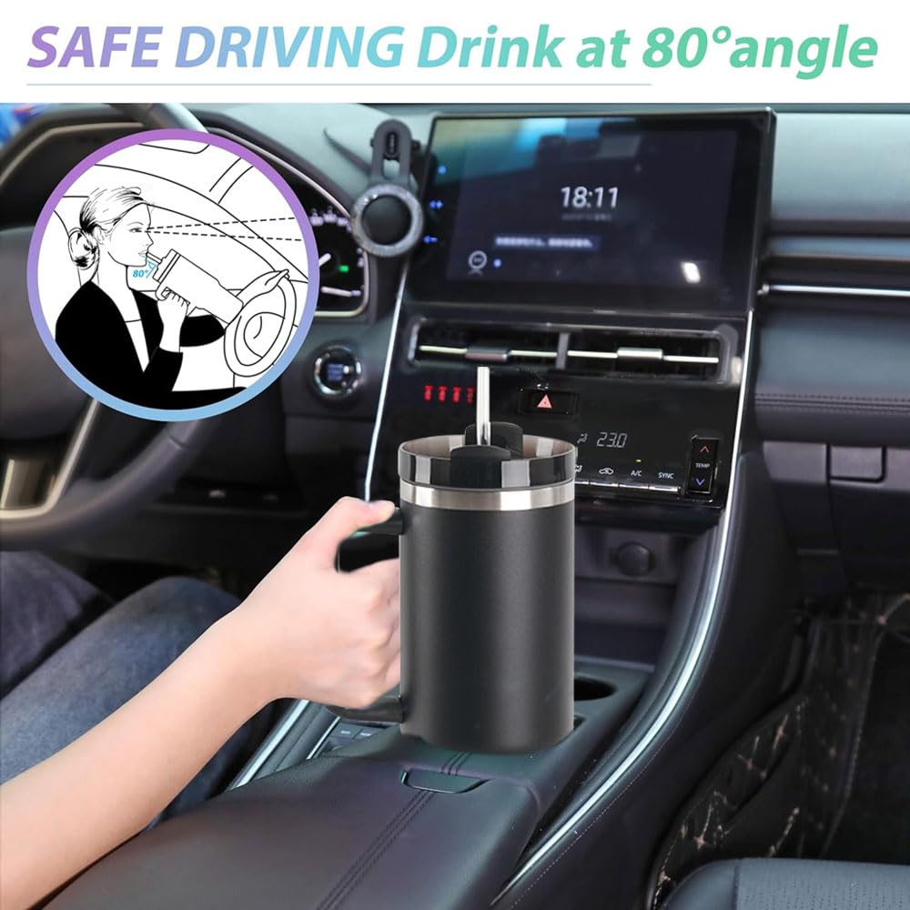 Tazza Termica Con Manico E Cannuccia - Bicchiere Isolante Da Viaggio Per Bevande Calde E Fredde - Foto 8