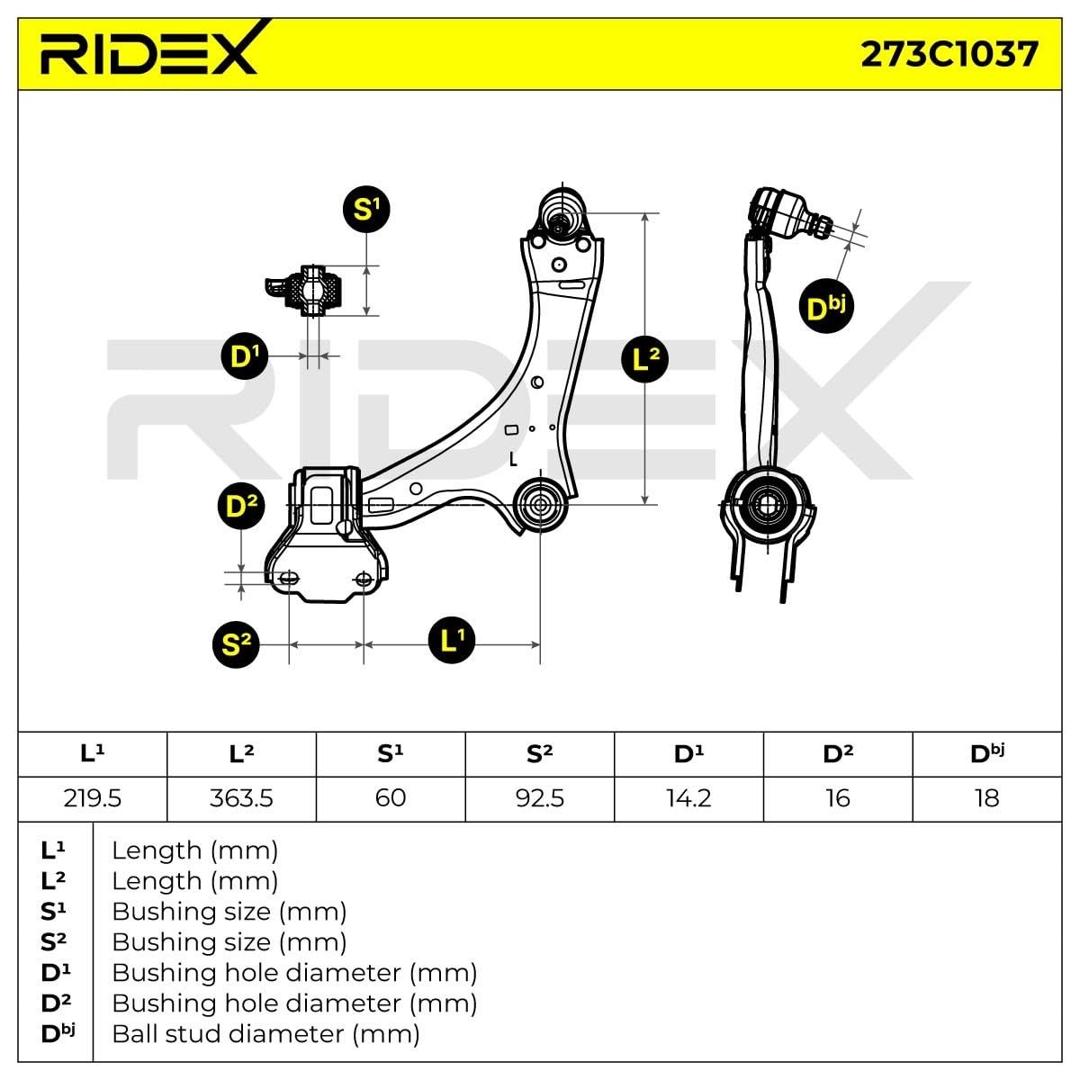 RIDEX 273C1037 Braccio oscillante sospensione ruota Anteriore Sinistra con cuscinetto in gomma Compatibilità con LAND ROVER Freelander 2 SUV L359