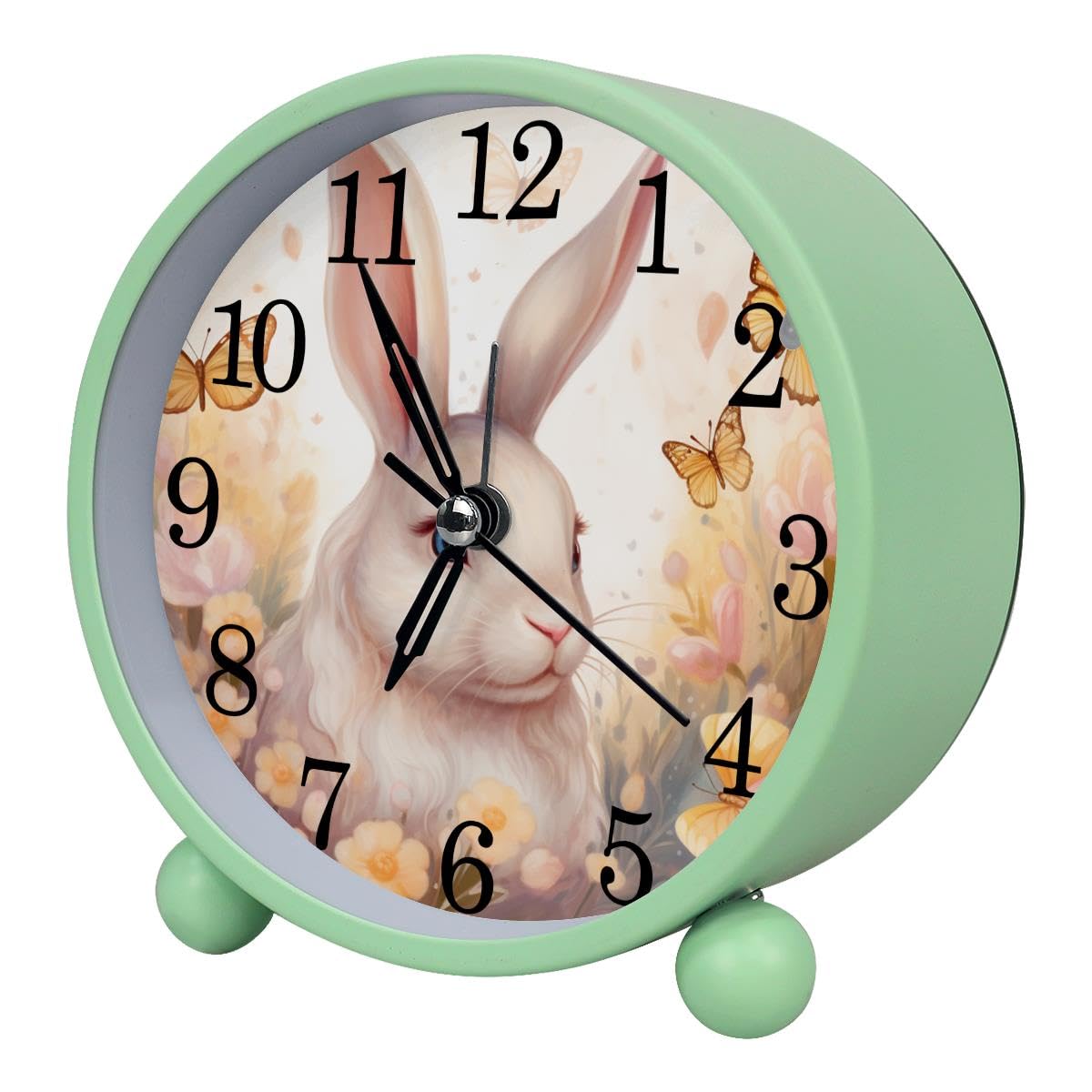 Alarm Clock Floral Rabbit Butterfly, Silent Non-Ticking with Night Light