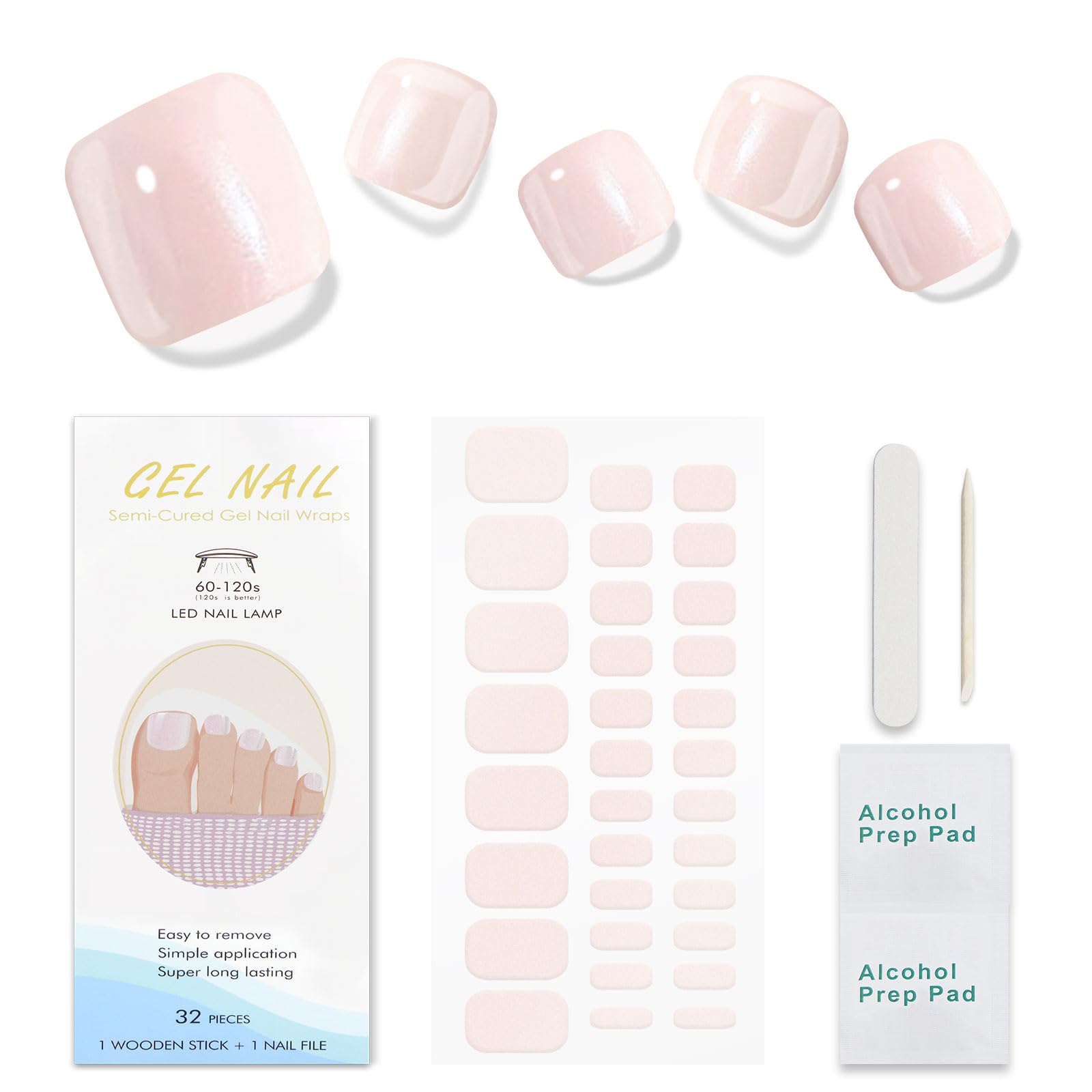 JMEOWIO Nagelfolie UV Härtend Einfarbig UV Gel Zehennägel Strips Nagelsticker Nagelaufkleber Zehennägel Art Dekoration Nageldesign Zubehör