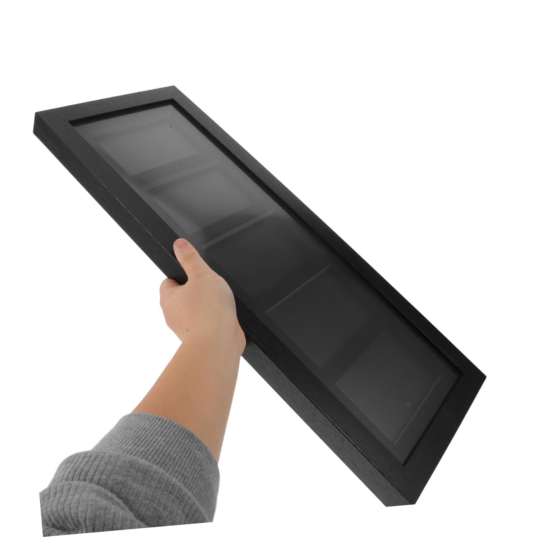 Trading Card Display Holder con 5 Scomparti, Struttura a Rilascio Rapido, Fibra di Legno Nero, per Esposizione di Sports Cards