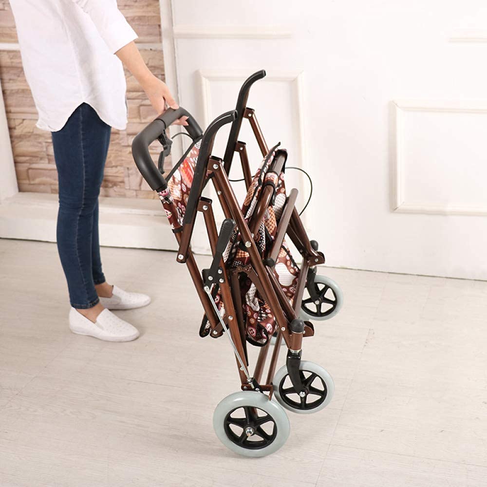 Carrello multifunzione da cucina con sedile e riposo Design pieghevole a 4 ruote girevoli freno di parcheggio di sicurezza freno a piedi Assist Utility Cart per stoccaggio Marrone Reticolo Reticolo