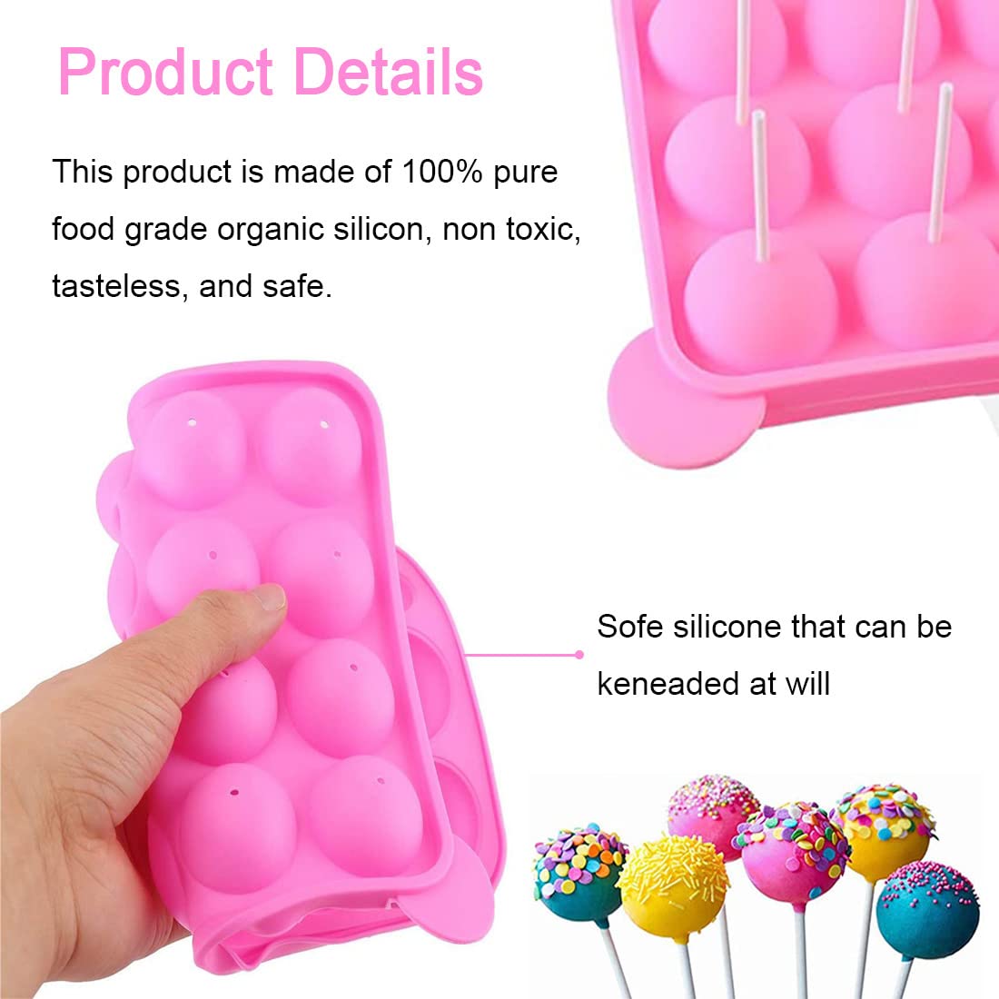 Moule Pop Cake Silicone 20 Trous Avec Support - Lollipop Mold Rose Pour Gâteaux, Chocolats Et Sucettes