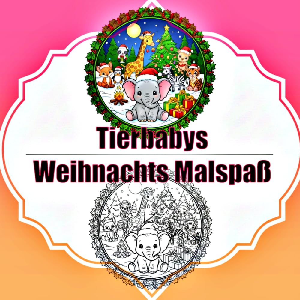 Tierbabys & Weihnachten Malbuch.: Zuckersüße Ausmalbilder von Welpen, Kätzchen und anderen Tierkindern mit Weihnachtsmützen in festlichen Kulissen. Einseitig bedruckt zum Stressabbau.