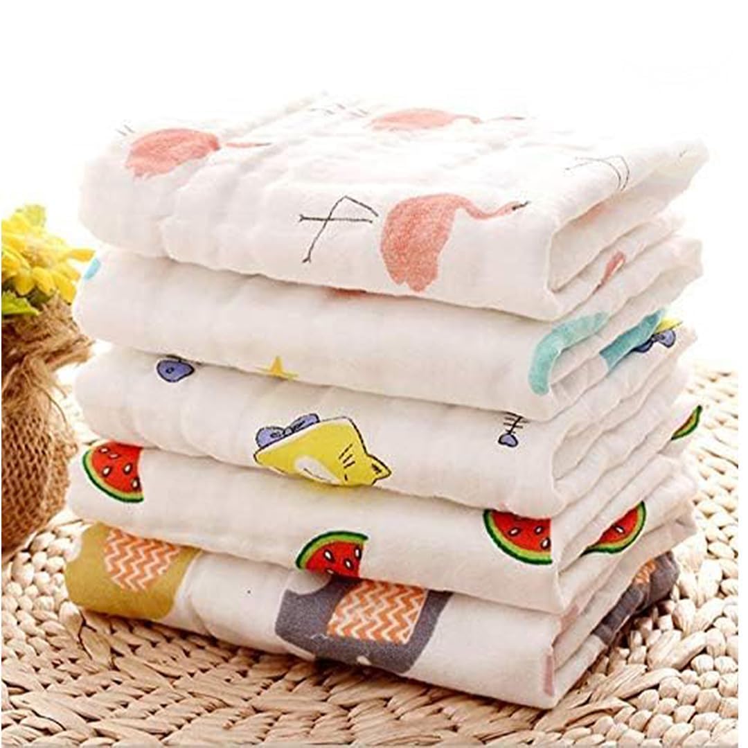 Muslin Cotton Face Towels for Newborn Baby Extra Soft Hankies Reusable Napkins for Infants Toddlers (Pack of 5) (B, AA)-image-25