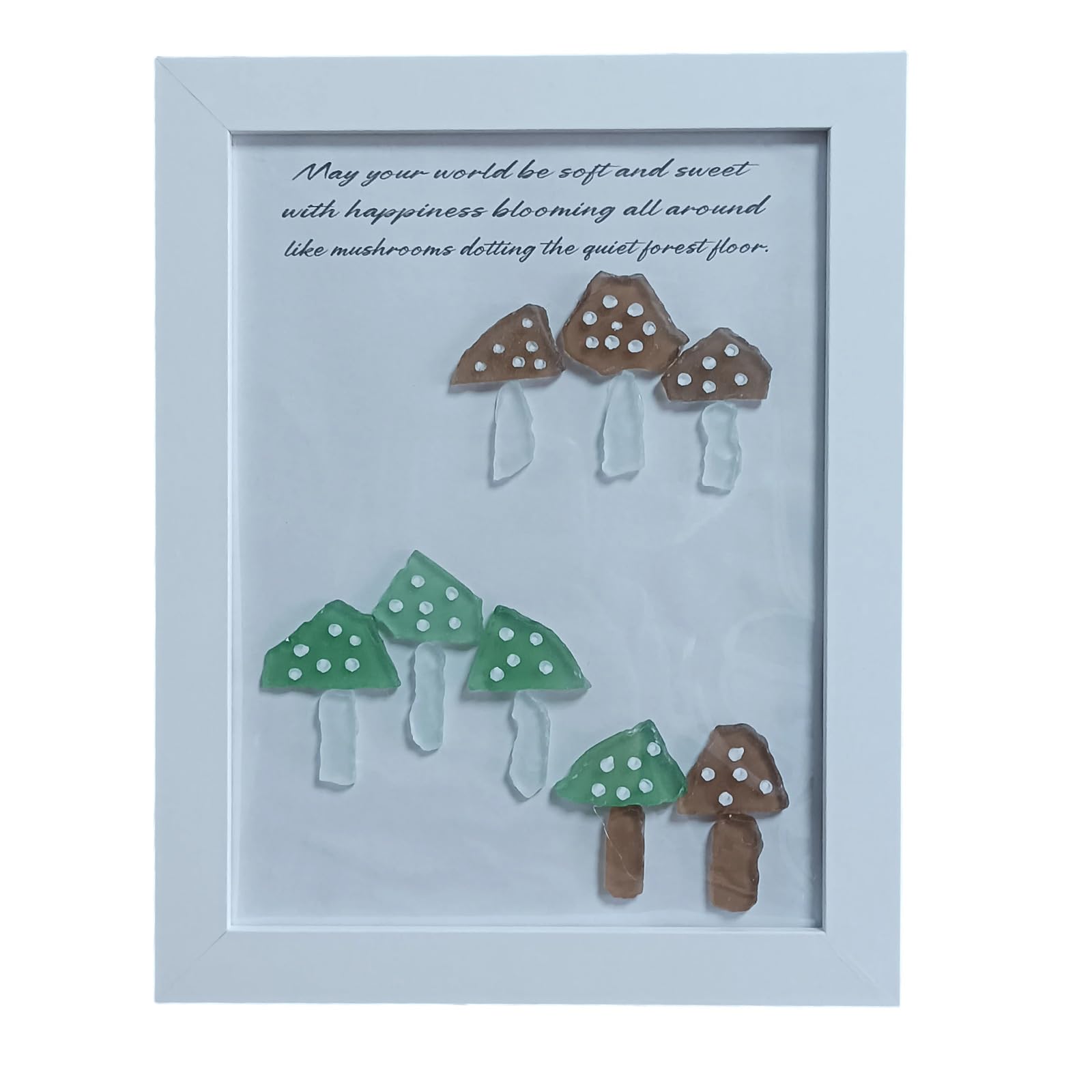Msioytog Multicolored Mushroom Themed Wall Art Sea Glass Framed Tabletop Ornament Home Decors for Birthday Holiday Gift Giving Coastal Themed Home Decors