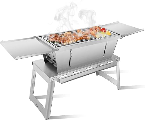 Parrillas para Asador de carbón portátil plegable para viajes, cocina al aire libre y camping, barbacoa pequeña de acero inoxidable, plegable, 17