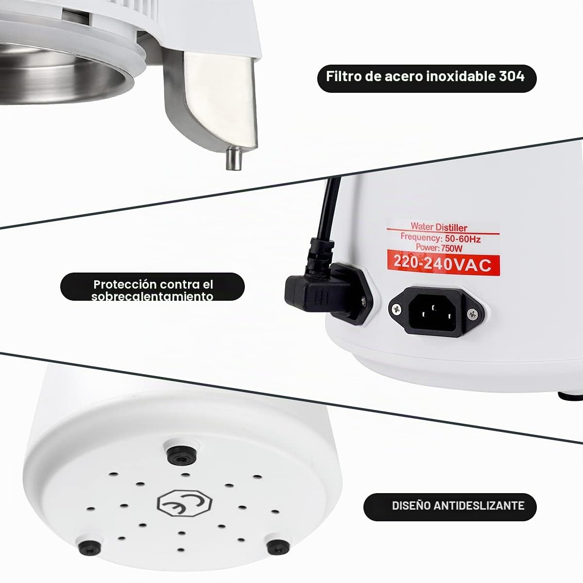 Destilador de Agua 4L 750W | Purificador de Agua, con Botella de Colección, Profesional Máquina Destilación de Agua Puro para Uso Doméstico