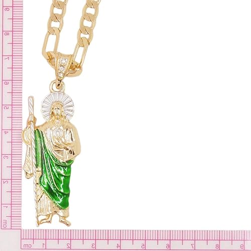 Miniatura 6 de ABAIHSMOON San Judas - Collar de tadeo, collar de San Judas verde, collar de San Judas Tadeo chapado en oro de 14 quilates