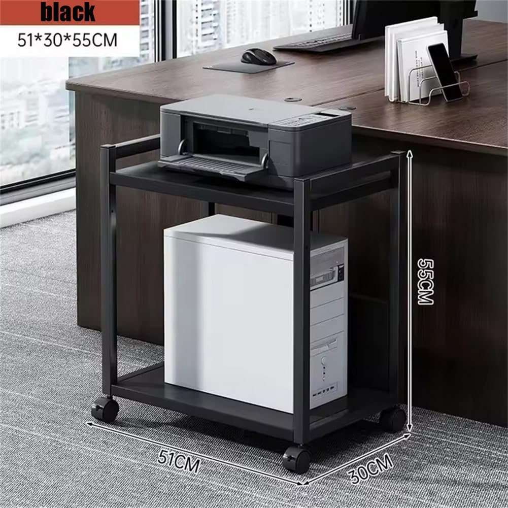 Soporte para Torre de Ordenador de 2 Niveles, Altura Ajustable con Ruedas, Soporte para CPU de PC, Mesa de Impresora de Metal para Salón, Dormitorio, Estudio,Oficina, 51 x 30 x 55 cm