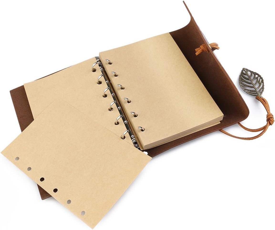 NectaRoy Vintage Retro PU Leather Cover Notebook Journal Diary, Leaf Pattern Spiral Blank String Daily Notepad, Kraft Paper - Image 5