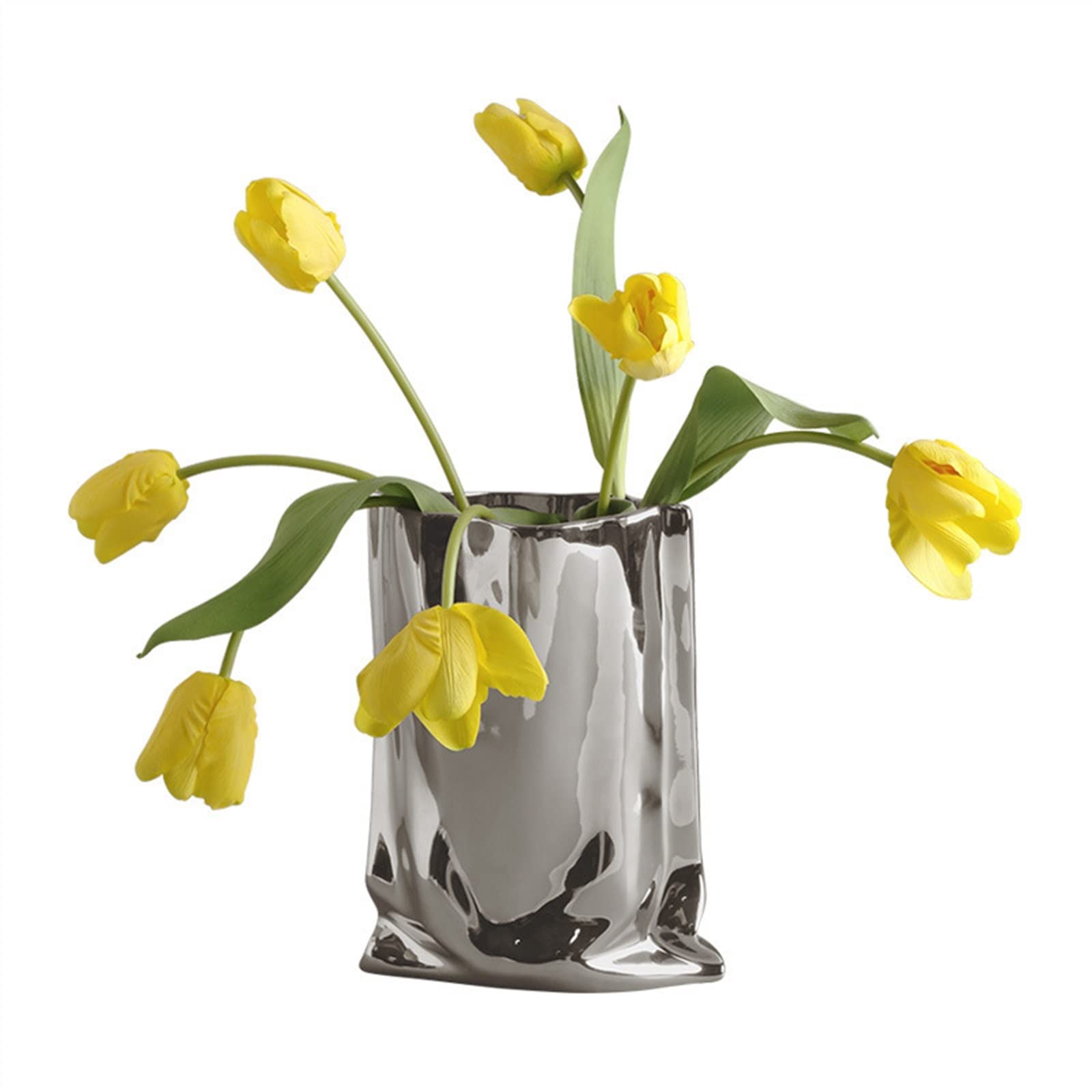Bzgpmfud One Color Vase Desktop Flower Light Ceramic Electroplating Study Room Living Decoration Hotel Office Flowerpot