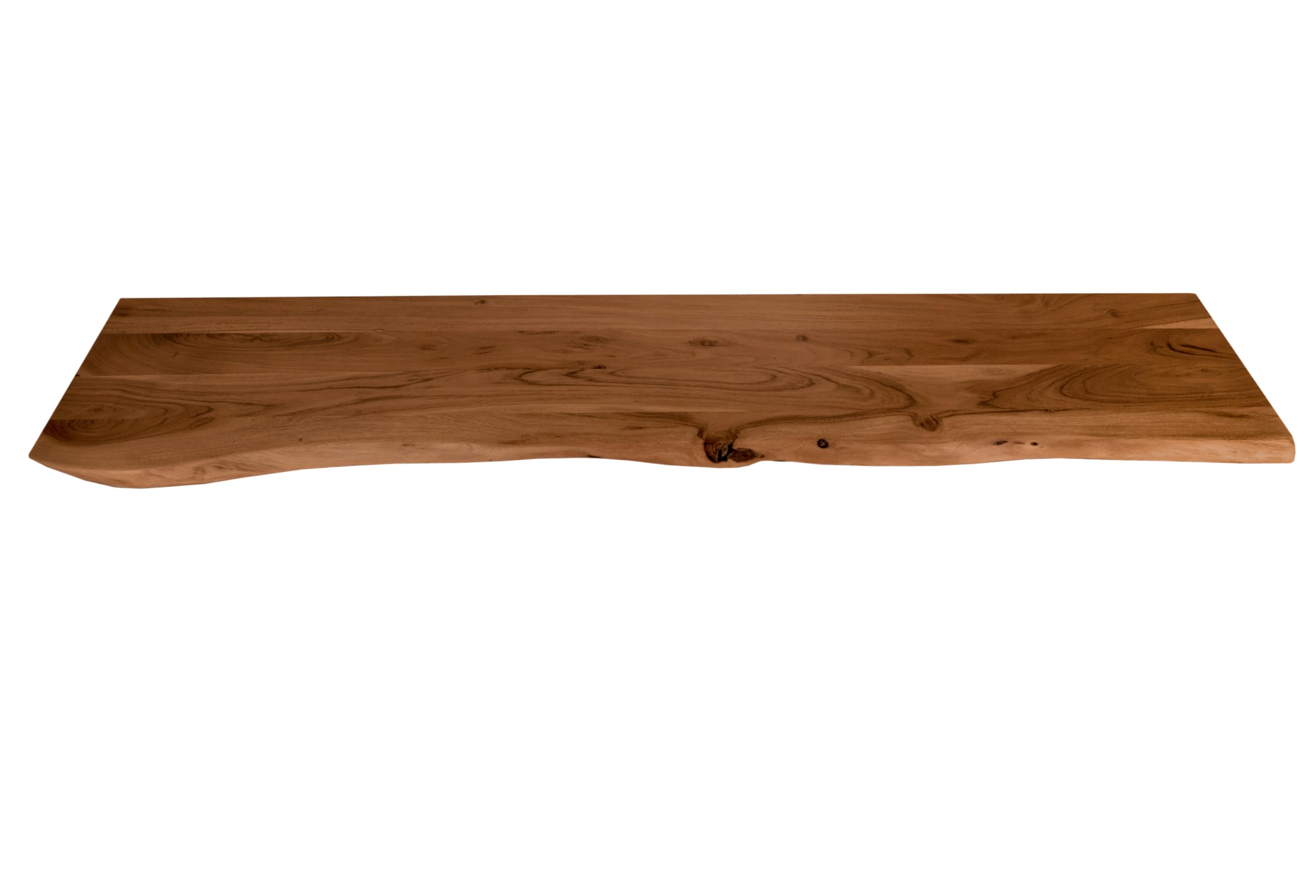 SAM Holzplatte 120x30 cm SUVA, Holzbrett massiv nussbaumfarben, Baumkantenplatte für Heimwerker, Regale und Fensterbretter, einseitig Baumkante