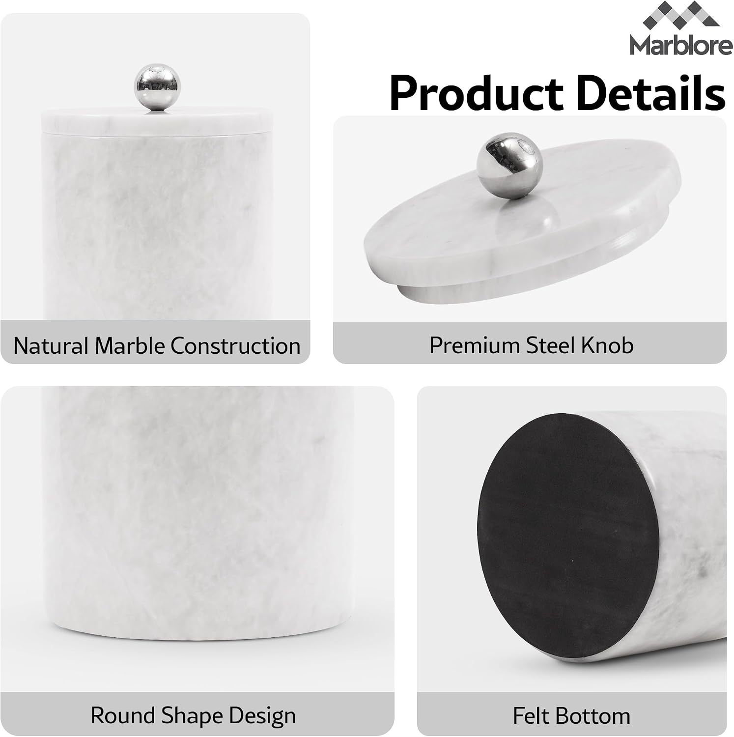 Ice Bucket Marble with Lid 6 Inch White Stone Ice Bucket for Parties, Wine & Champagne Chiller, Small Ice Bucket for Home Bar, Drink Cooler, Freezer Ice Bin & Hosting Party Essentials