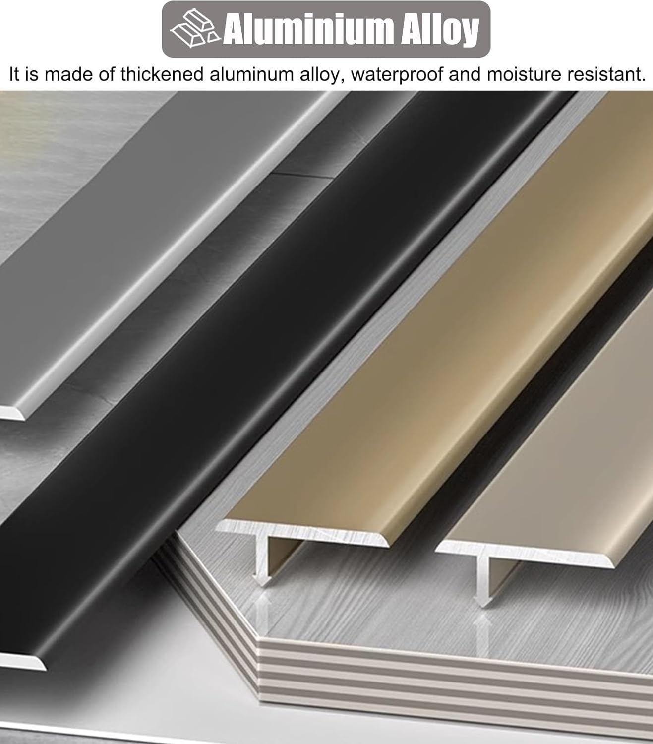 Door Threshold, Floor Transition Strip T-Shaped Thresholds Flap Ramps Metal Aluminum, Fadeless Seam Bar