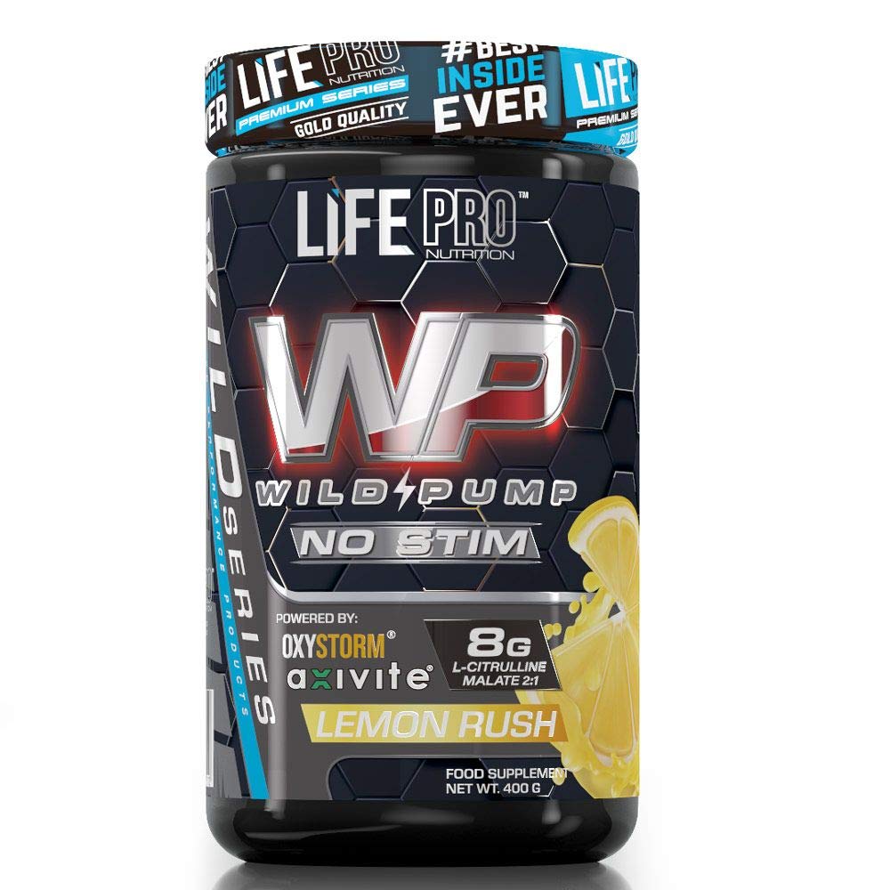 Life Pro Wild Pump Non Stimulant 400g | Suplemento Deportivo Pre Workout en Polvo | Sin estimulantes | Fabricado en España (LEMON RUSH)