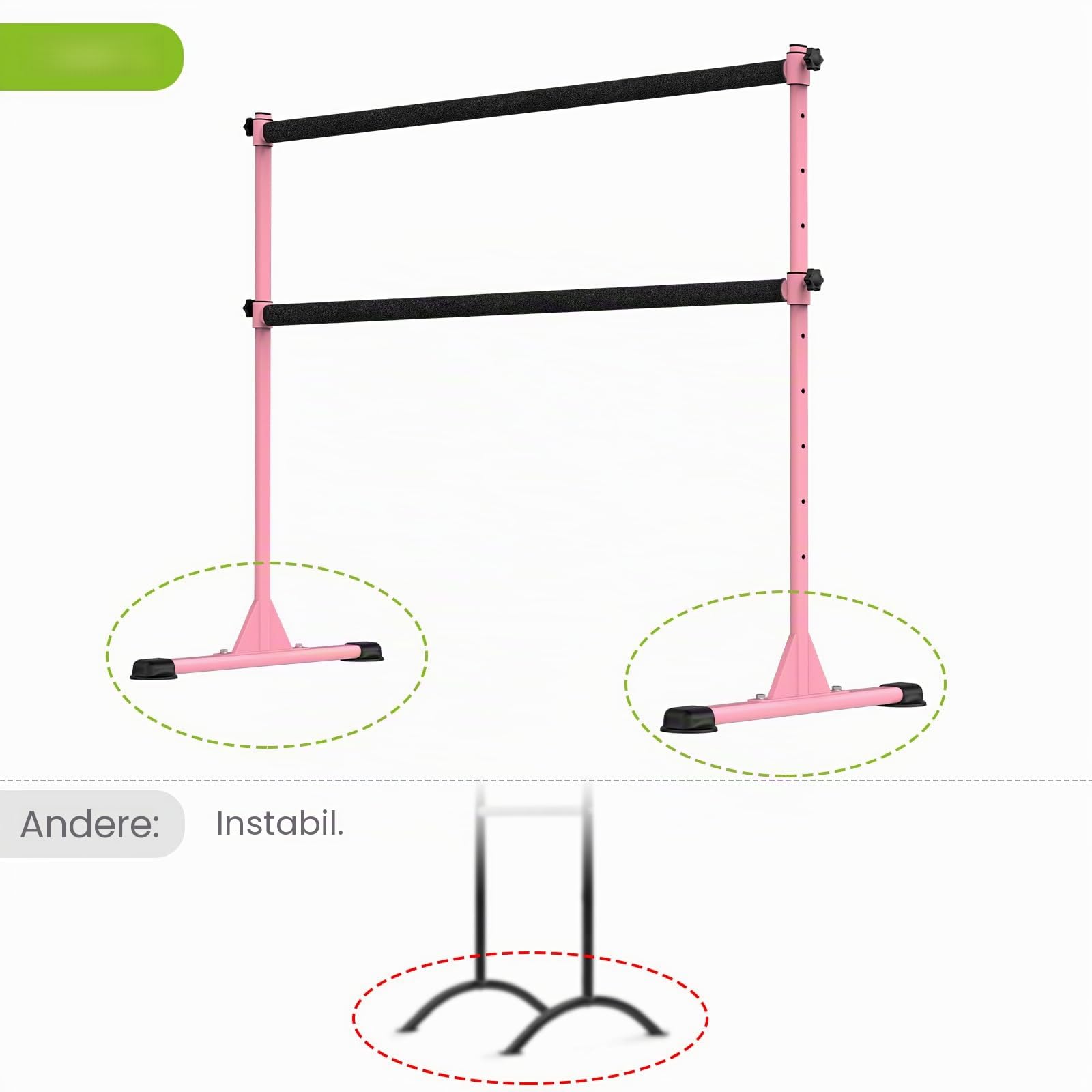 Dolibest Ballettstange Freistehend, 10 Höhenverstellbare Ballet Stange Rosa Kinder Mädchen Tragbar Tanzstange Erwachsene Zuhause Mobile Boden Fitness Yoga Stretchstange