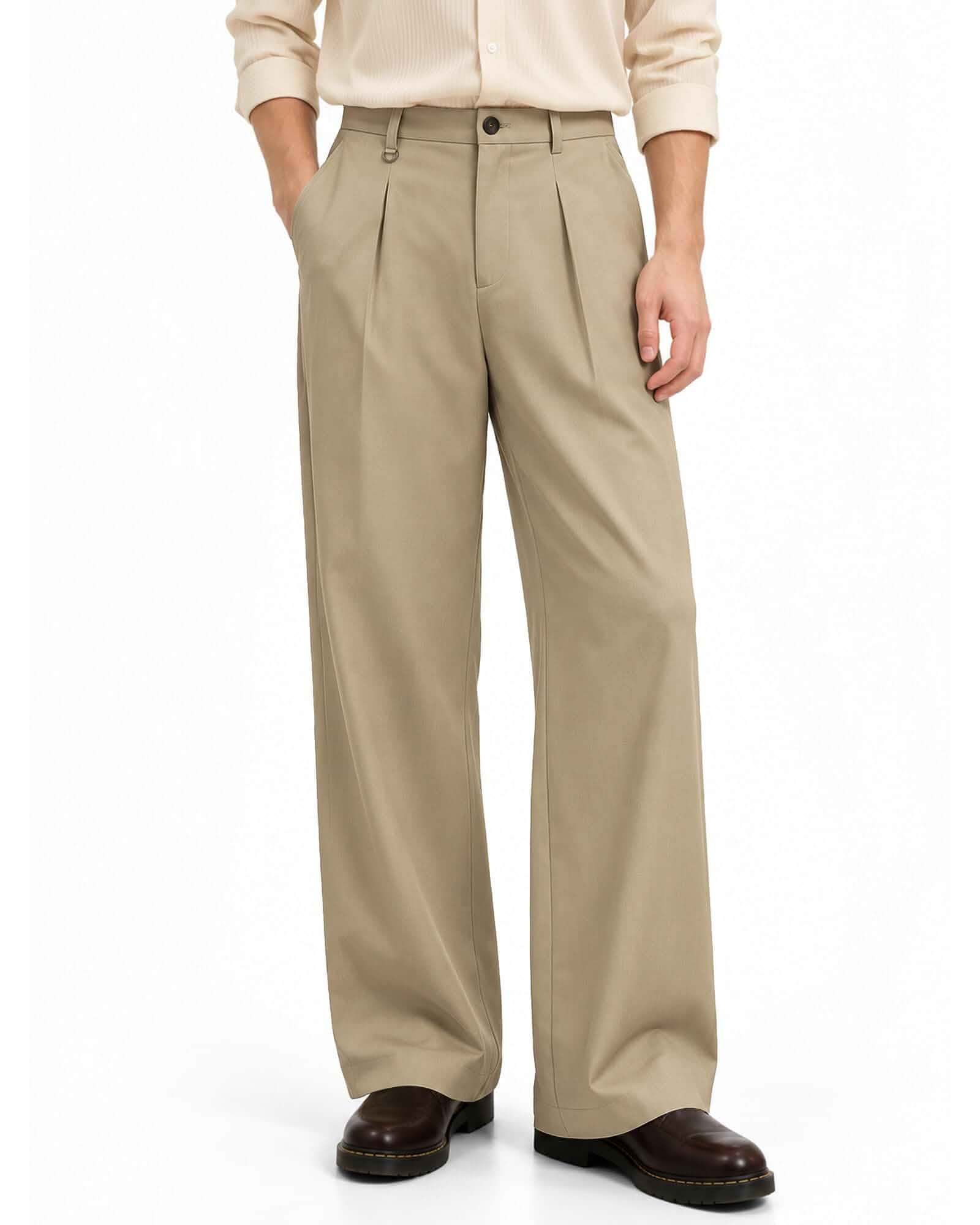 ZKMAN Men's Wide Leg Pleated Dress Pants Drawstring Elastic Waist Slacks Baggy casual dress trousers, Loose relaxed fit, Hidden elastic waist & inner drawstring, Old money style & d-ring detail