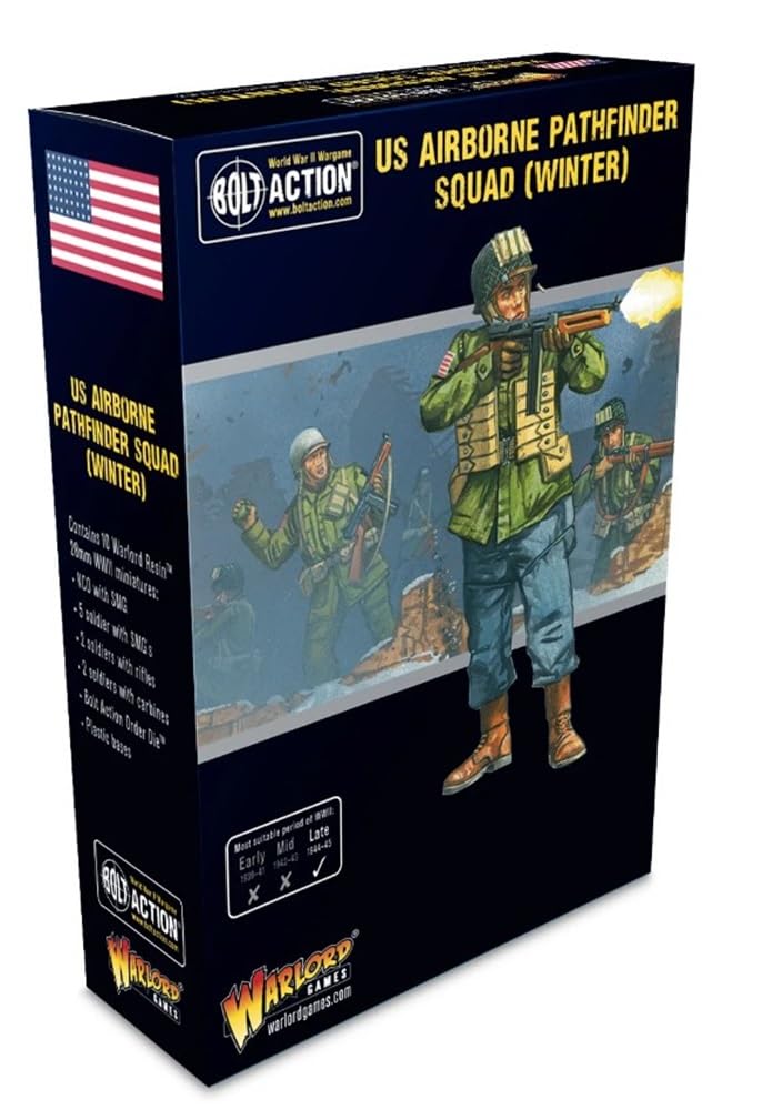 Warlord Games Earth Tones Us Airborne (Winter) Pathfinder Squad - 28Mm Scale Resin Miniatures For Bolt Action Highly Detailed World War 2 Miniatures