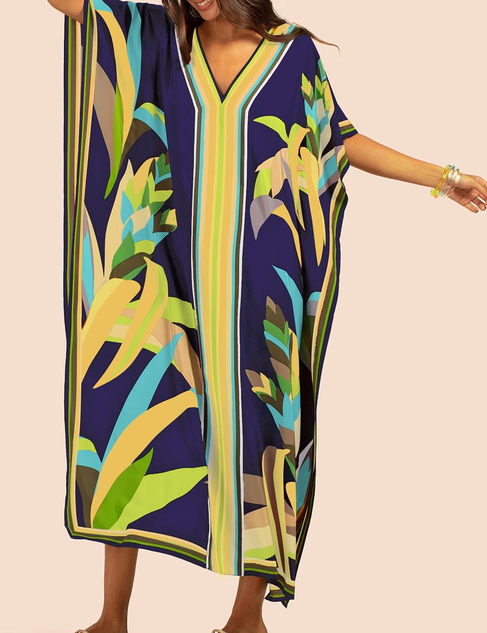 Bsubseach Mujer Casual Playa Kaftan Vestido Manga Corta Loungewear Caftan Traje de baño Cubrir