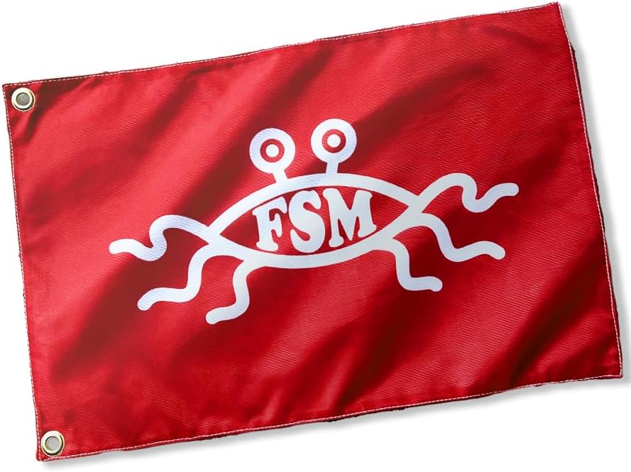 EvolveFISH FSM Flying Spaghetti Monster Flag - [Red & White][18" x 12"]