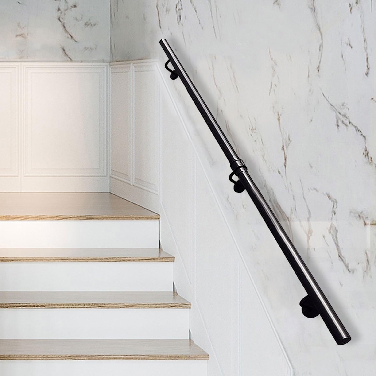 Fkxsxaz Black Modern Staircase Handrail For Indoor Outdoor Steps | 1M 120Cm 1.5M 2M 300Cm 6M Wall Mounted Stair Railing Safety Grab Bar Hand Rails (8.2Ft/250Cm)
