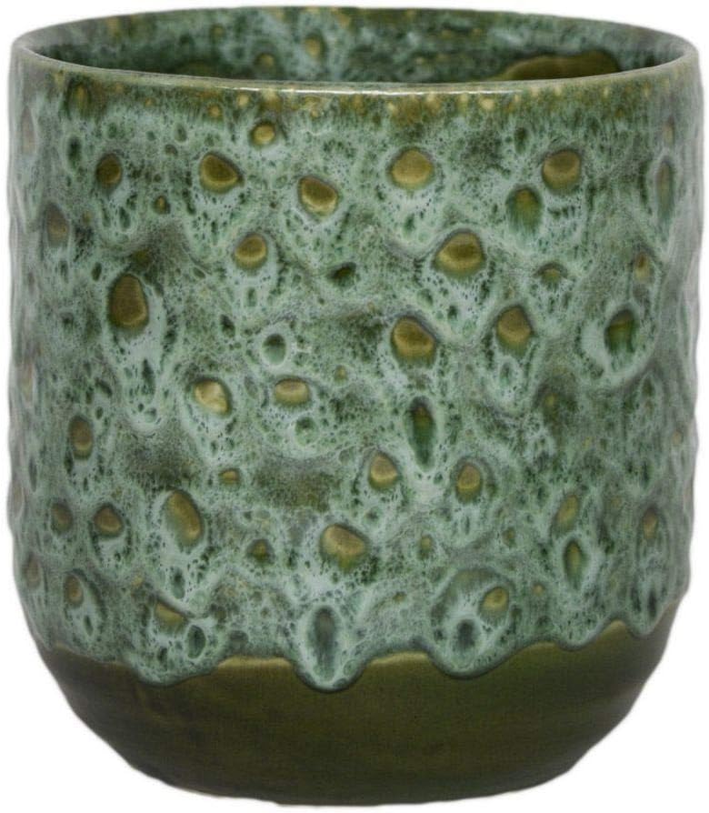 Ivyline 13cm Dia Contemporary Glazed Plant Pot with Textured Crackle Design Indoor Planter Flower Pot for Cacti Succulents and Small House Plants Emerald