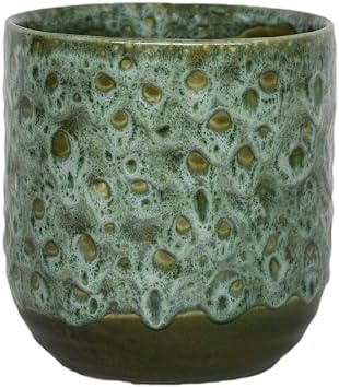Ivyline 13cm Dia Contemporary Glazed Plant Pot with Textured Crackle Design Indoor Planter Flower Pot for Cacti Succulents and Small House Plants Emerald